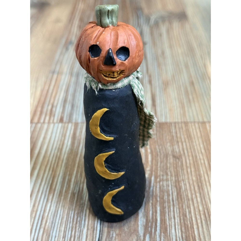 Primitive Pumpkin Jack O Lantern Resin Figurine Halloween Artist E. Smithson 6"